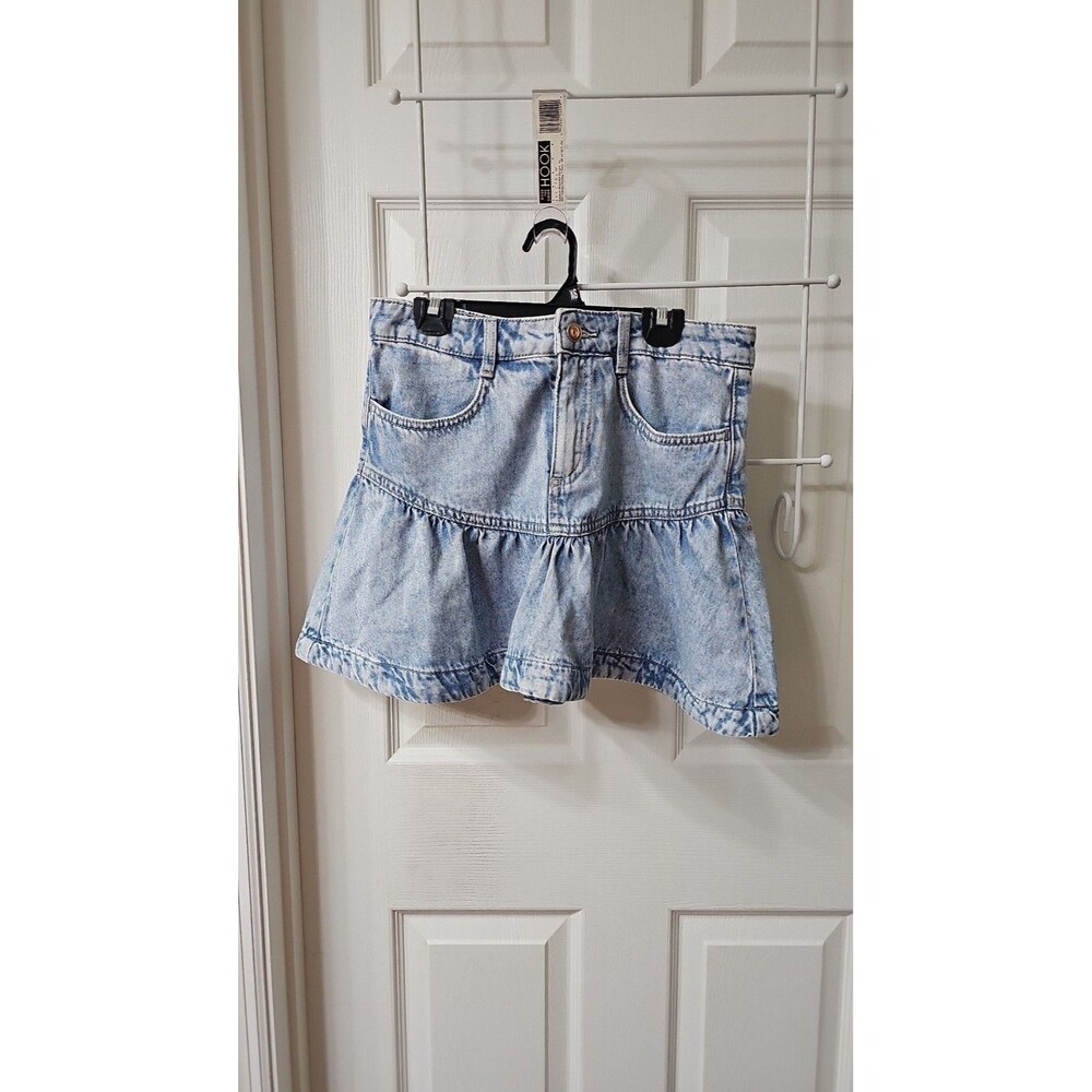 H&M Divided Light Acid Wash Denim Ruffle Flounce Mini Skirt